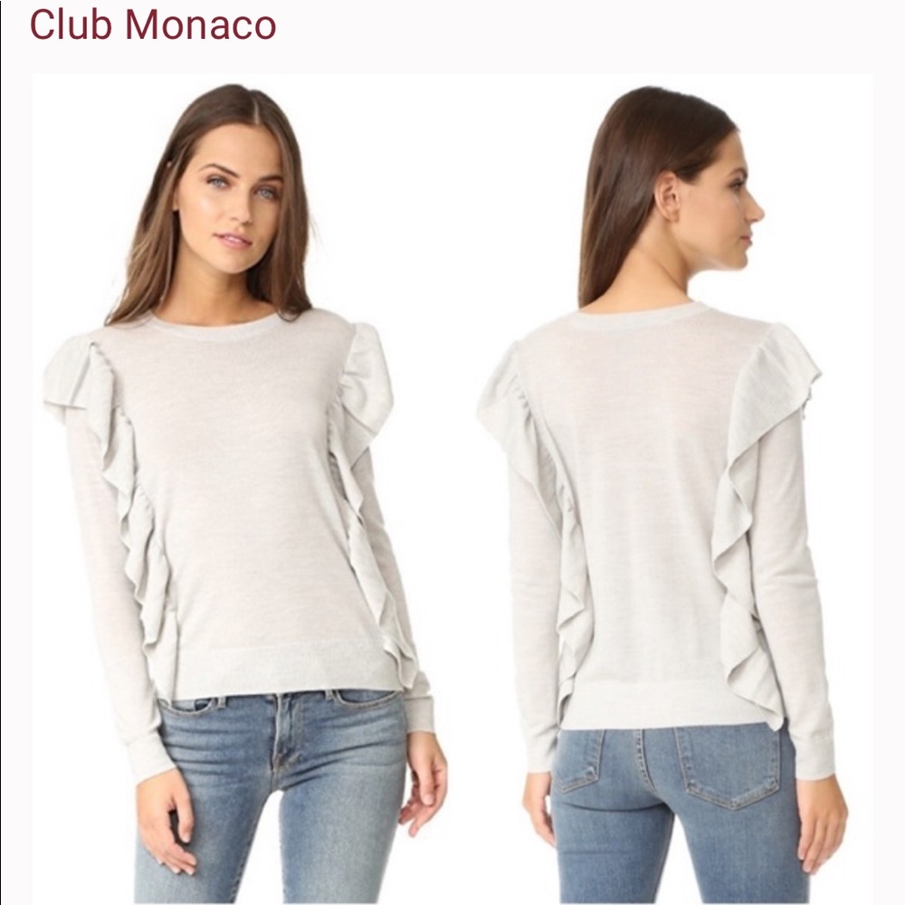 Club Monaco light grey pull over wool sweater petite - Picture 3 of 5